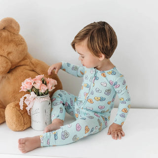 Bamboo Convertible Footie Candy Hearts Blue