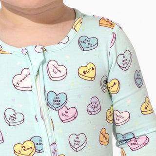Bamboo Convertible Footie Candy Hearts Blue