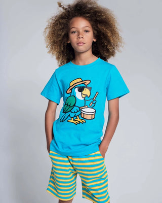 Carnival Parrot Teal Graphic Short Sleeve Tee – Boys 100% Cotton T-Shirt
