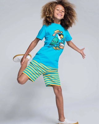 Carnival Parrot Teal Graphic Short Sleeve Tee – Boys 100% Cotton T-Shirt