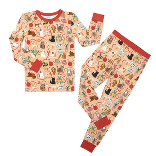 Cats Meow Kids Two-Piece Bamboo Short Sleeve Kids Pajama Pants Set