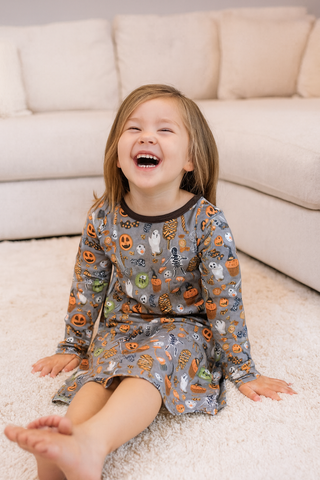 Long Sleeve Twirl Dress with Pockets Halloween Treats