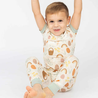 Hop To It Easter Bamboo Short Sleeve Kids Pajama Pants Set