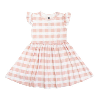 Pink Gingham Short Sleeve Bamboo Twirl Dress