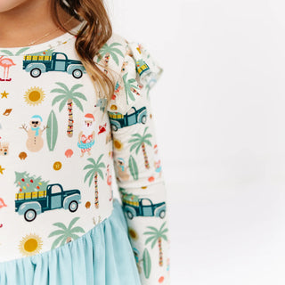 Coastal Christmas Flutter Long Sleeve Tulle Twirl Dress