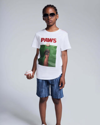 Dog Paws White Graphic Short Sleeve Tee – Boys 100% Cotton Dog Graphic T-Shirt