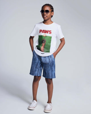 Dog Paws White Graphic Short Sleeve Tee – Boys 100% Cotton Dog Graphic T-Shirt