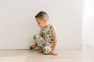 Short Sleeve Pajama Set in Natural Grazing Cows