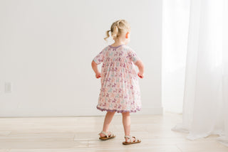 Short Sleeve Swing Dress in Shrinking Violet Balloon Dogs