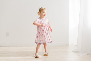 Short Sleeve Swing Dress in Shrinking Violet Balloon Dogs