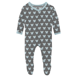 Print Footie with Snaps: Pewter Furry Friends