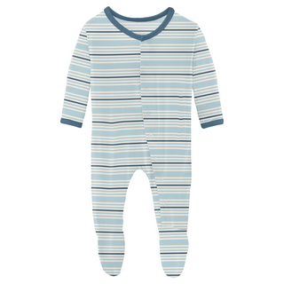 Print Footie with Snaps: Jetsam Stripe