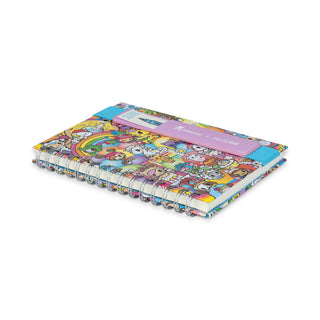 Colorful notebook with tokidoki characters on a white background