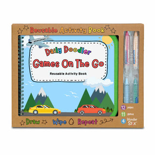 Daily Doodler Reusable Activity Book-Games on the Go, Includes 4 Wonder Stix