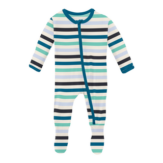 Print Footie with 2 Way Zipper: Little Boy Blue Stripe