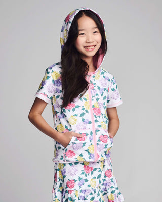 Floral Garden Marissa Hoodie – Girls Short Sleeve Floral Zip-Up Hoodie