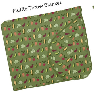 Fluffle Throw Blanket with Embroidery Grasshopper Garden Veggies