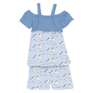 Bamboo Print Off-Shoulder Outfit Set: Dew Prancing Unicorns