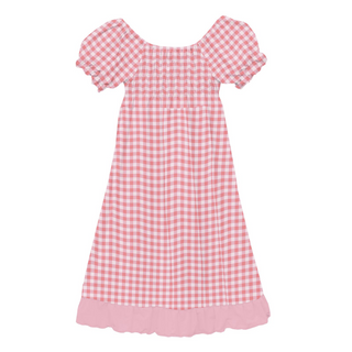 Print Short Sleeve Gathered Dress Cake Pop Gingham