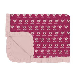 Bamboo Print Ruffle Toddler Blanket: Berry Ski Birds