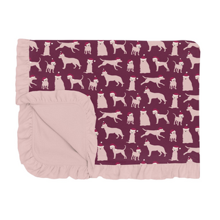 Bamboo Print Ruffle Toddler Blanket: Melody Santa Dogs