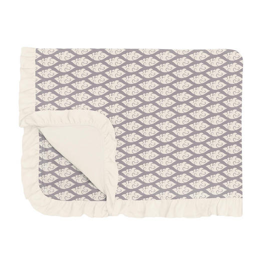 Bamboo Print Ruffle Toddler Blanket: Feather Cloudy Sea