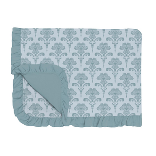 Print Ruffle Toddler Blanket: Illusion Blue Damask