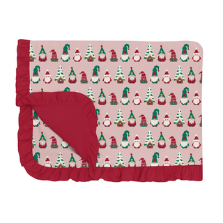 Print Ruffle Toddler Blanket in Baby Rose Gnomes