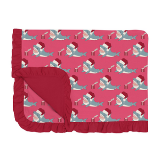 Print Ruffle Toddler Blanket in Winter Rose Holiday Sharks