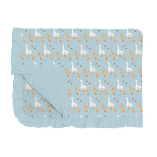 Ruffle Toddler Blanket in Spring Sky Feeding Ducks