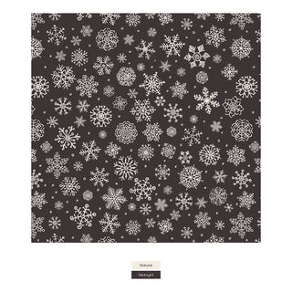 Pattern of white snowflakes on a black background.