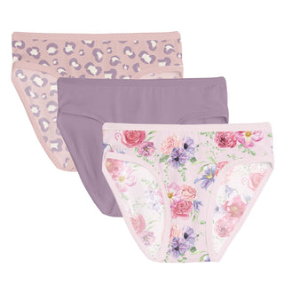 Girl's Underwear Set of 3 in Baby Rose Cheetah Print, Lavender & Shrinking Violet Dreamy Floral
