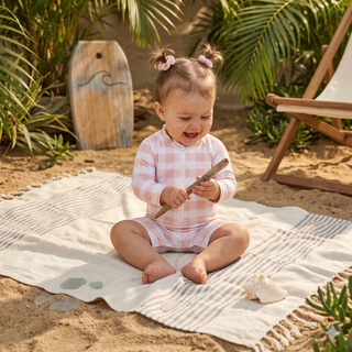 Pink Gingham Girls One Piece Rash Guard Swimsuit