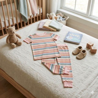 Sunset Stripe Two-Piece Bamboo Short Sleeve Pajama Kids Pants Set