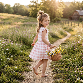Pink Gingham Short Sleeve Bamboo Twirl Dress
