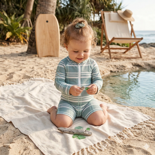 Blue Plaid Boys One Piece Rash Guard Swimsuit