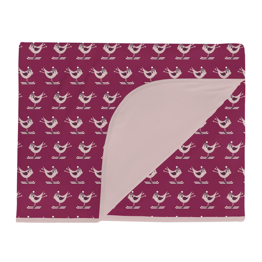 Kickee Pants Print Double Layer Throw Blanket: Berry Ski Birds