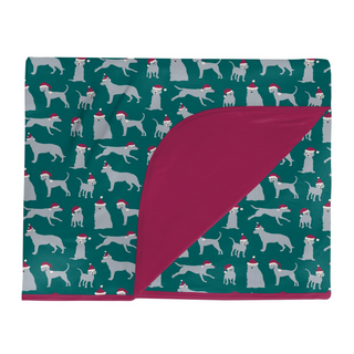 Print Double Layer Throw Blanket: Cedar Santa Dogs