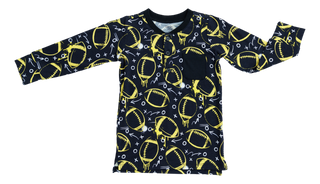 Graffiti Football Henley T-Shirt: Black & Yellow/Gold