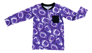 Graffiti Football Henley T-Shirt: Purple & White
