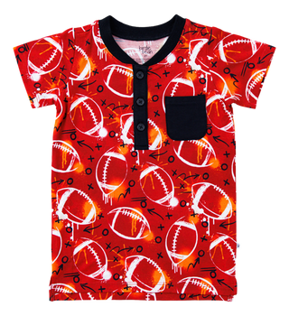 Graffiti Football Henley T-Shirt: Red & Orange