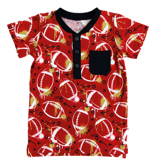 Graffiti Football Henley T-Shirt: Red & Gold