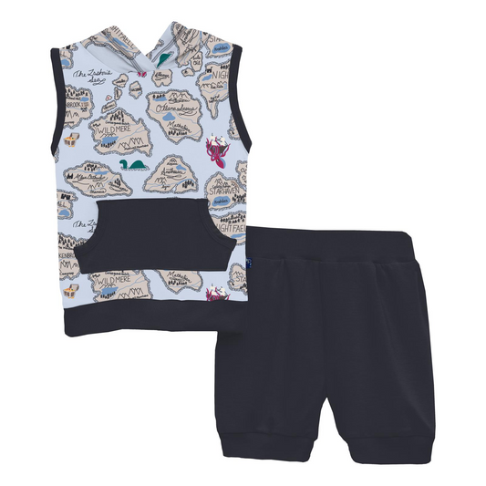 Bamboo Print Hoodie Tank Outfit Set: Dew Pirate Map