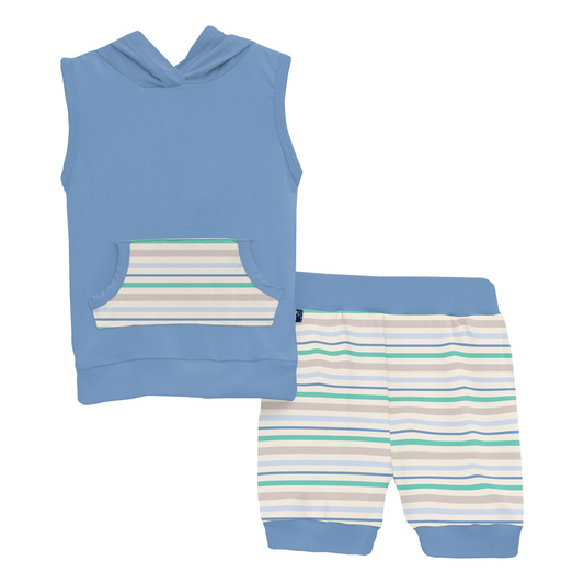 Print Hoodie Tank Outfit Set: Mythical Stripe