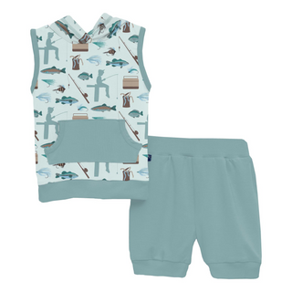 Print Short Sleeve Hoodie Tank Outfit Set Fresh Air Fishing