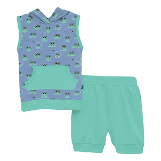 Hoodie Tank Outfit Set: Dream Blue Bespeckled Frogs