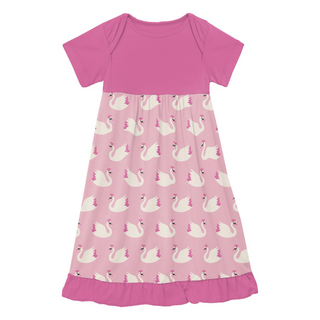 Bamboo Print Short Sleeve One Piece Dress Romper: Cake Pop Swan Princess