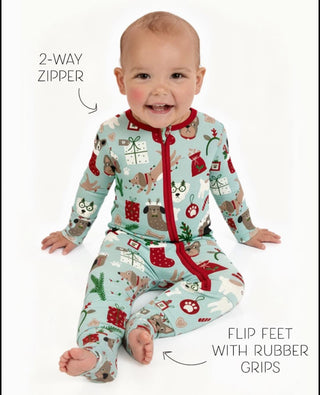 Convertible Coverall in Aloe Christmas Dogs