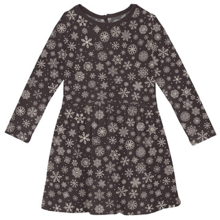 Long Sleeve Twirl Dress with Pockets in Chalkboard Snowflakes