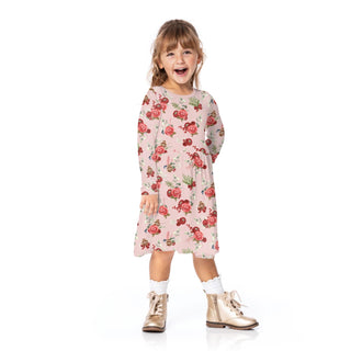 Long Sleeve Twirl Dress with Pockets in Baby Rose Holiday Floral